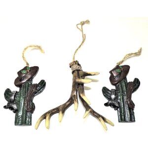 Set of three Southwestern ornaments - two cacti and one set of antlers 4 inches